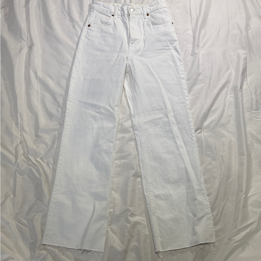 ZARA white ultra high rise wide leg jeans